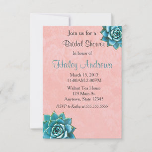 Succulent Bridal Shower Watercolor Pink Lace Invitation