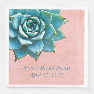 Succulent Bridal Shower Watercolor Pink Lace Napkin