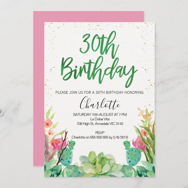 Succulent Cactus 30e invitation anniversaire (Devant / Derrière)