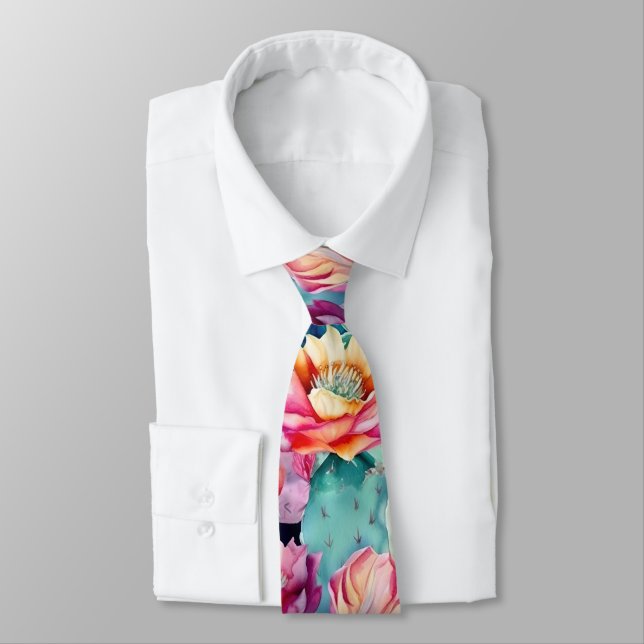 Succulent cactus desert plant watercolor floral tie (Tied)