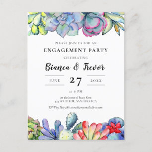 Succulent cactus engagement party invitation postcard