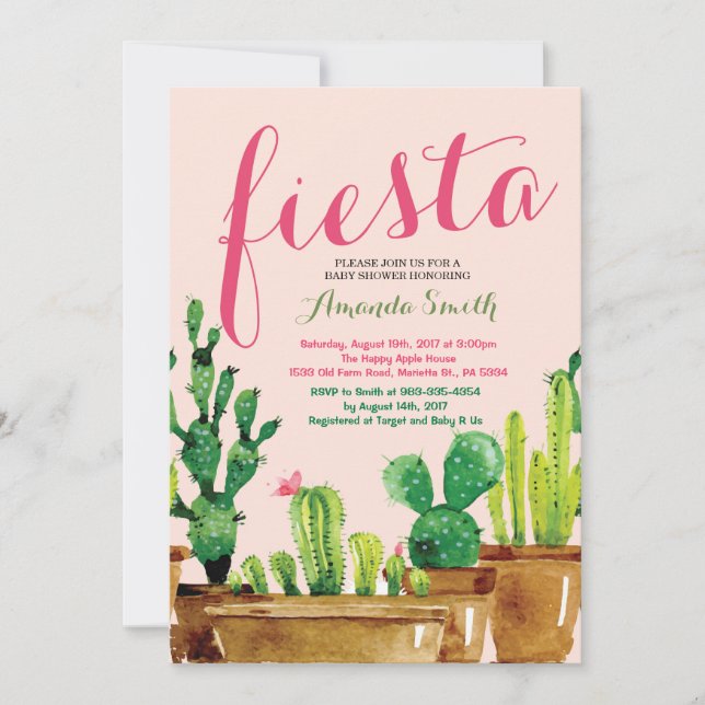 Succulent Cactus Fiesta Baby Shower Invitation (Front)
