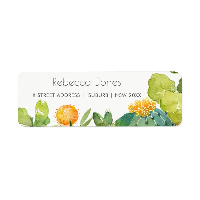 SUCCULENT CACTUS FLORAL GARDEN WATERCOLOR ADDRESS (Front)