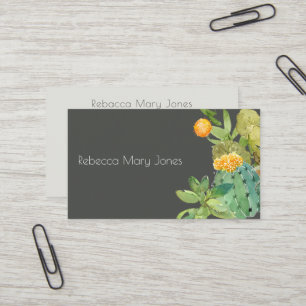 SUCCULENT CACTUS FLORAL GARDEN WATERCOLOR BUSINESS CARD