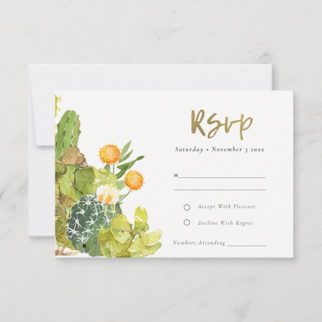 SUCCULENT CACTUS FLORAL GARDEN WATERCOLOR RSVP (Front)
