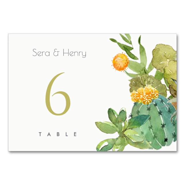 SUCCULENT CACTUS FLORAL GARDEN WATERCOLOR TABLE TABLE NUMBER (Front)