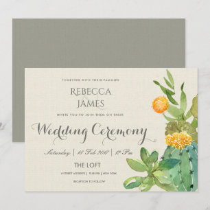 SUCCULENT CACTUS FLORAL GARDEN WEDDING INVITATION