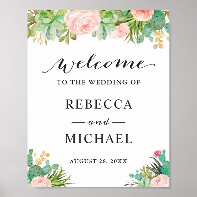 Succulent Cactus Floral Mariage Affiche de bienven (Devant)