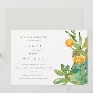 SUCCULENT CACTUS FLORAL WATERCOLOR ENGAGEMENT INVITATION