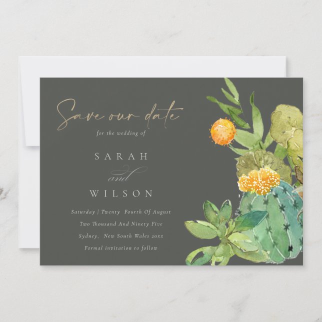 SUCCULENT CACTUS FLORAL WATERCOLOR  SAVE THE DATE (Front)