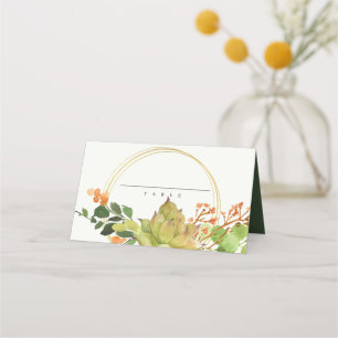 SUCCULENT CACTUS FLORAL WREATH WATERCOLOR  WEDDING PLACE CARD