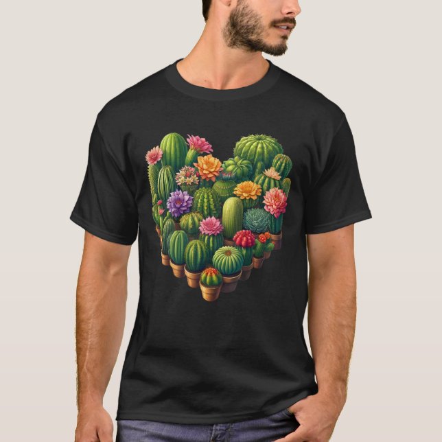 Succulent Cactus Heart Gardener Plant Garden Lover T-Shirt (Front)