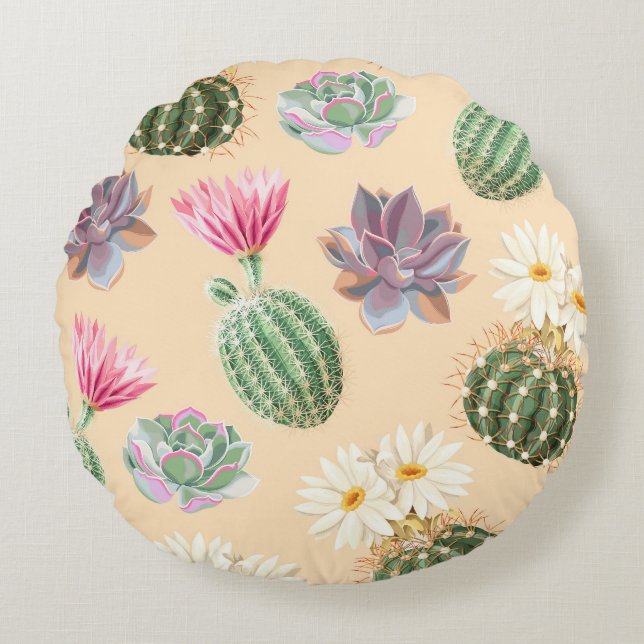 Succulent Cactus: High Detail Pattern Round Pillow (Front)