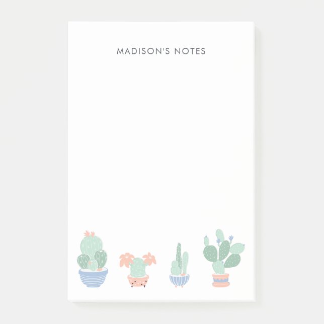 Succulent Cactus Illustration Cute Post-It Notes (Front)