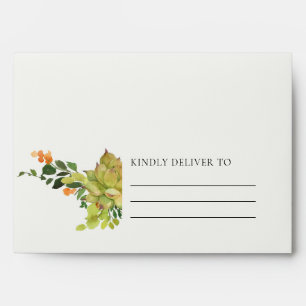 SUCCULENT CACTUS ORANGE FLORAL WATERCOLOR ENVELOPE