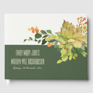 SUCCULENT CACTUS ORANGE FLORAL WATERCOLOR MONOGRAM GUEST BOOK