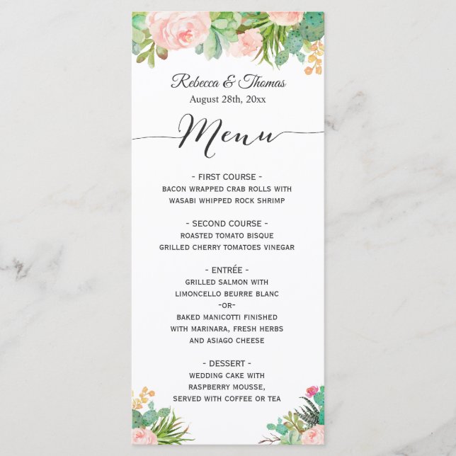 Succulent Cactus Plants Floral Wedding Menu (Front)