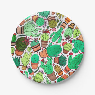 Succulent Cactus Potted Plants Cacti Garden Party Paper Plate