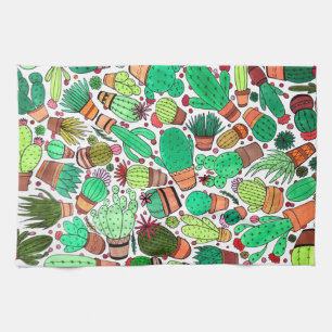 Succulent Cactus Potted Plants Green Cacti Garden Kitchen Towel