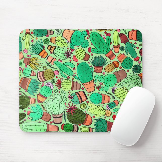 Succulent Cactus Potted Plants Green Cacti Garden Mouse Pad (With Mouse)