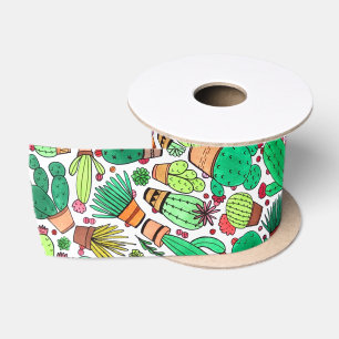 Succulent Cactus Potted Plants Green Cacti Garden Satin Ribbon