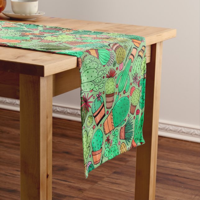 Succulent Cactus Potted Plants Green Cacti Garden Short Table Runner (In Situ)