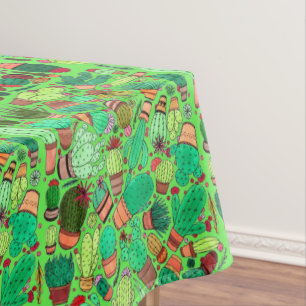 Succulent Cactus Potted Plants Green Cacti Garden Tablecloth