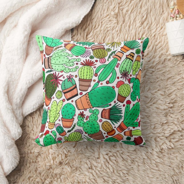 Succulent Cactus Potted Plants Green Cacti Garden Throw Pillow (Blanket)