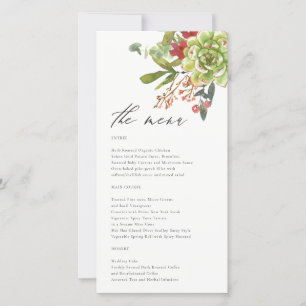 Succulent Cactus Red Floral Wedding Menu Card