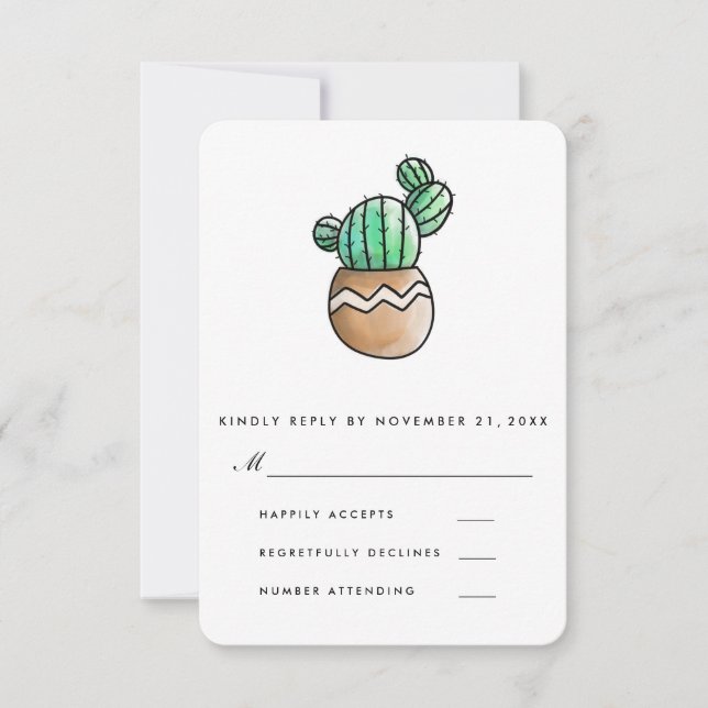 Succulent Cactus Rustic Minimal Wedding RSVP Card (Front)