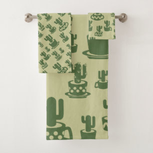Succulent cactus silhouette in cups and pots bath towel set