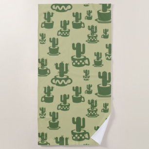 Succulent cactus silhouette in cups and pots  beach towel