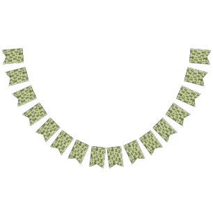 Succulent cactus silhouette in cups and pots bunting flags