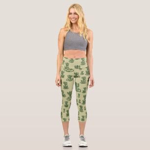 Succulent cactus silhouette in cups and pots capri leggings