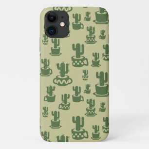 Succulent cactus silhouette in cups and pots  iPhone 11 case