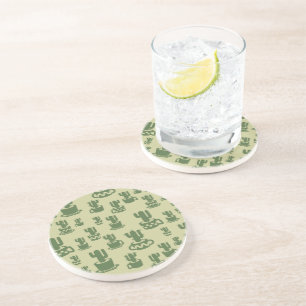 Succulent cactus silhouette in cups and pots coaster