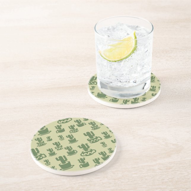 Succulent cactus silhouette in cups and pots  coaster (Side)
