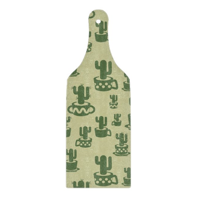 Succulent cactus silhouette in cups and pots  cutting board (Front)