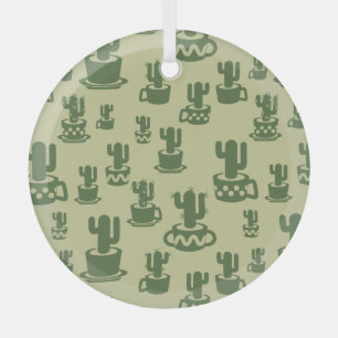Succulent cactus silhouette in cups and pots gift glass ornament