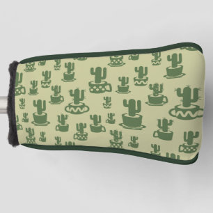 Succulent cactus silhouette in cups and pots golf head cover