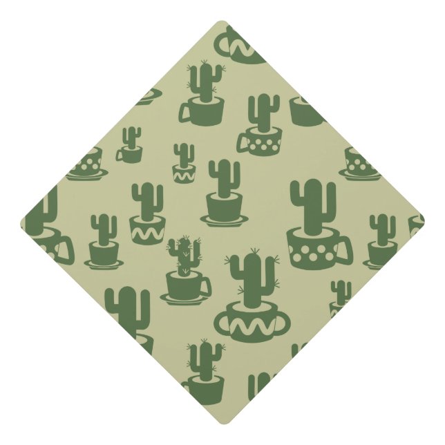 Succulent cactus silhouette in cups and pots  graduation cap topper (Front)