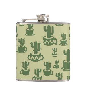 Succulent cactus silhouette in cups and pots  hip flask