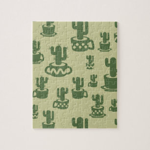 Succulent cactus silhouette in cups and pots jigsaw puzzle