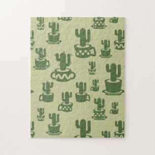 Succulent cactus silhouette in cups and pots jigsaw puzzle