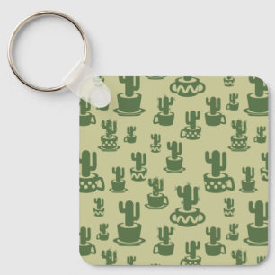 Succulent cactus silhouette in cups and pots  keychain
