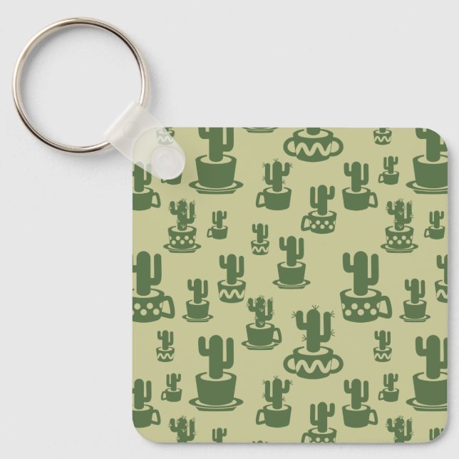 Succulent cactus silhouette in cups and pots  keychain (Front)