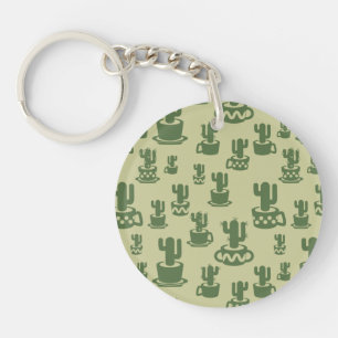 Succulent cactus silhouette in cups and pots keychain