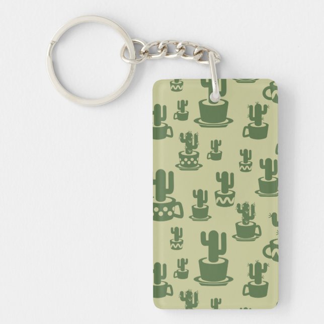 Succulent cactus silhouette in cups and pots  keychain (Front)