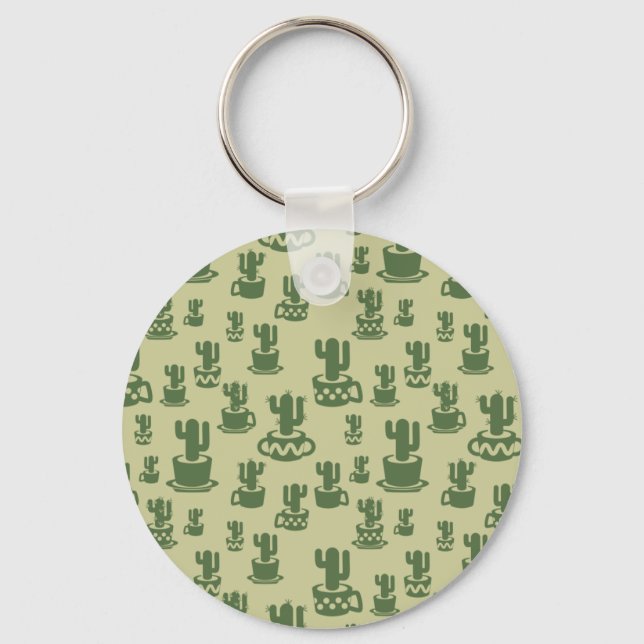 Succulent cactus silhouette in cups and pots keychain (Front)
