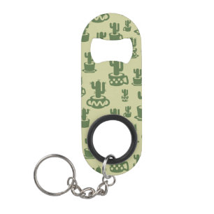 Succulent cactus silhouette in cups and pots keychain bottle opener